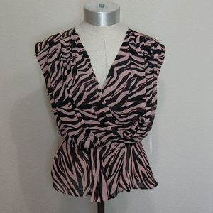 1.State Cap Sleeve Animal Print Blouse in Zebra